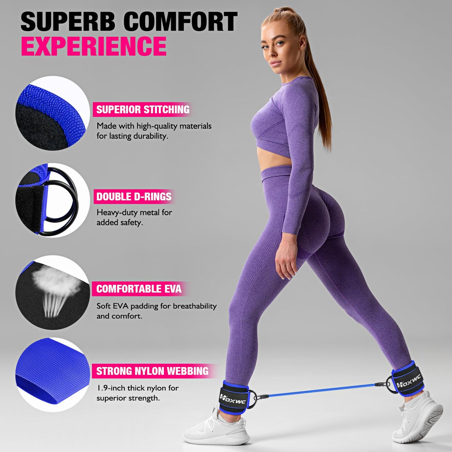 Ankle Resistance Bands with Cuffs, Ankle Bands for Working Out, Ankle Resistance Band for Leg, Booty Workout Equipment for Kickbacks Hip Fitness Training, Exercise Bands for Butt Lift Women - My Store