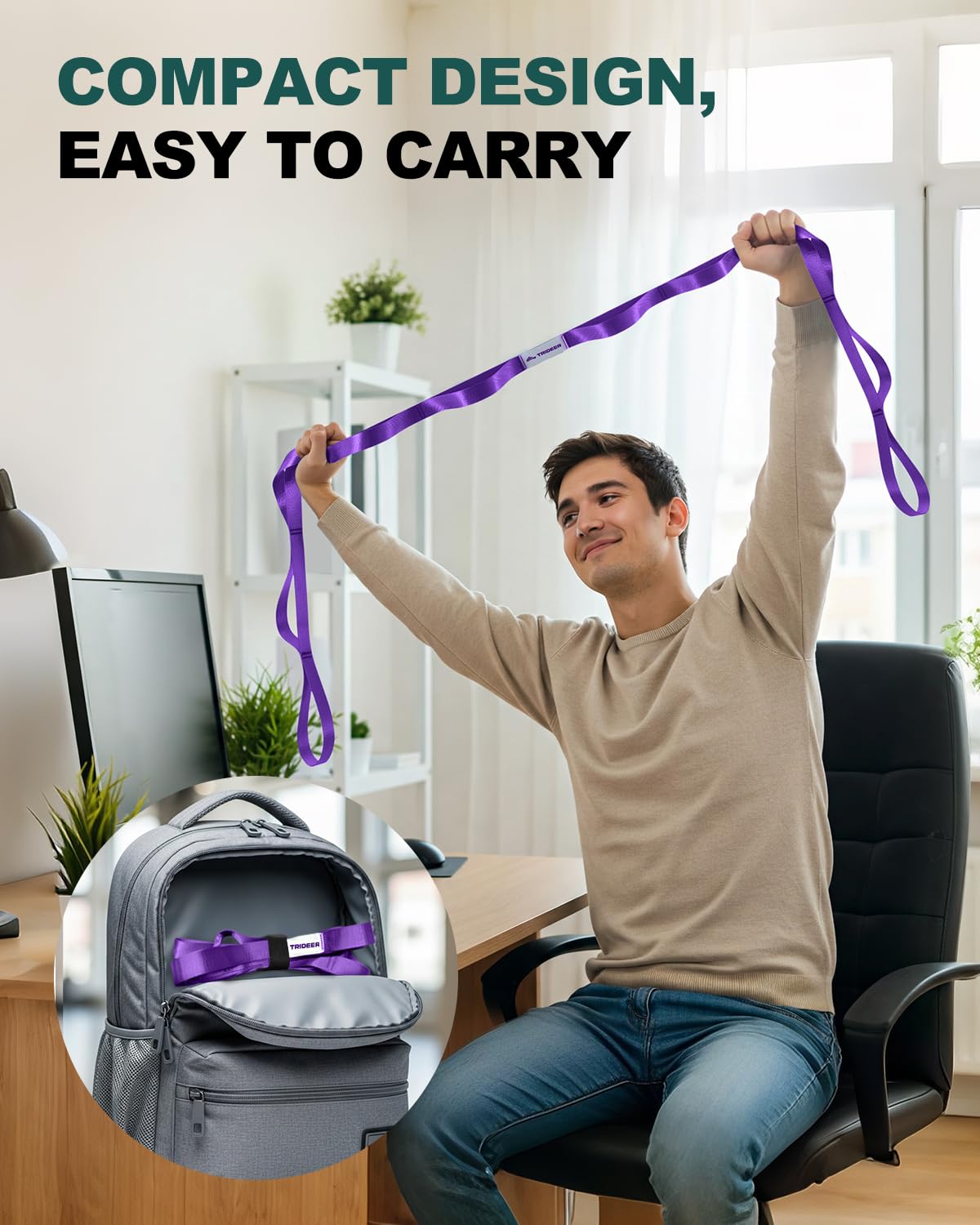 Trideer Stretching Strap Yoga Strap Physical Therapy for Home Workout, Exercise, Pilates and Gymnastics, 10 Loops Non-Elastic Stretch Bands with Aesthetic Packaging for Women & Men - My Store