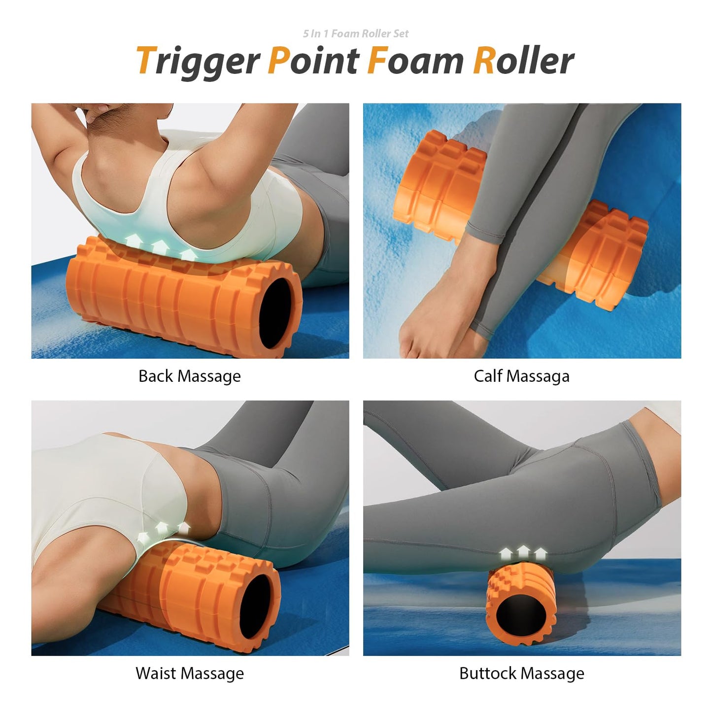 5 in1 Foam Roller Set, Trigger Point Foam Roller, Massage Roller Stick, Massage Ball, Resistance Band for Deep Muscle Massage Pilates Yoga,Fitness Exercise for Whole Body (Black-Red) - My Store