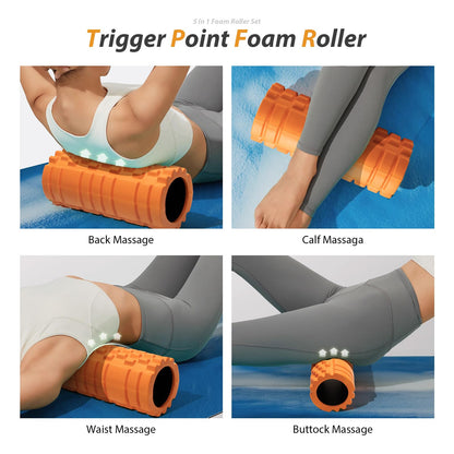 5 in1 Foam Roller Set, Trigger Point Foam Roller, Massage Roller Stick, Massage Ball, Resistance Band for Deep Muscle Massage Pilates Yoga,Fitness Exercise for Whole Body (Black-Red) - My Store