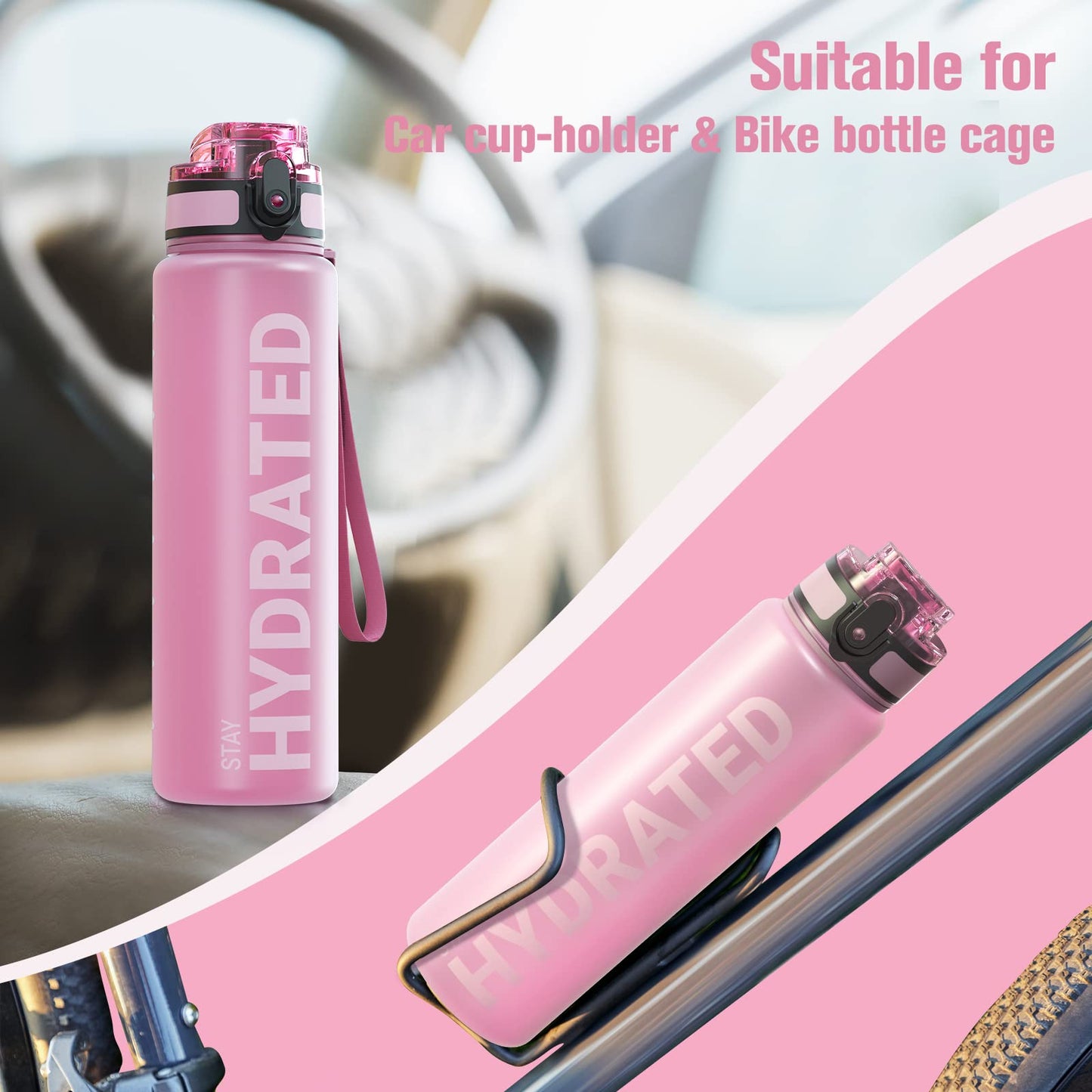 Sahara Sailor Water Bottle, 32/25/17oz Durable and Leakproof Water Bottles Motivational with Time Marker, Tritan, BPA Free, Wide Mouth with Easy Clean Brush for Gym, Travel, School, Office (1 Bottle) - My Store