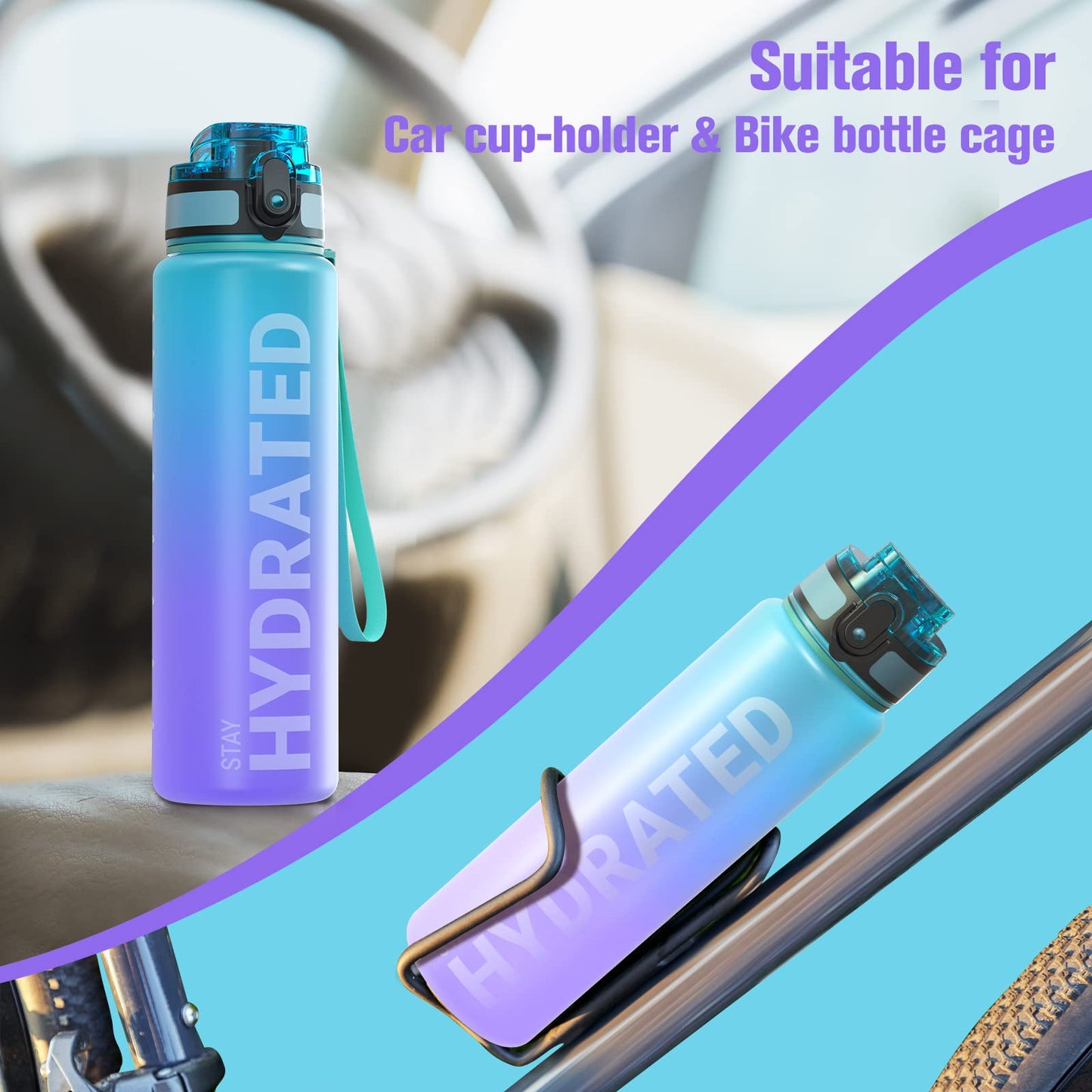 Sahara Sailor Water Bottle, 32/25/17oz Durable and Leakproof Water Bottles Motivational with Time Marker, Tritan, BPA Free, Wide Mouth with Easy Clean Brush for Gym, Travel, School, Office (1 Bottle) - My Store