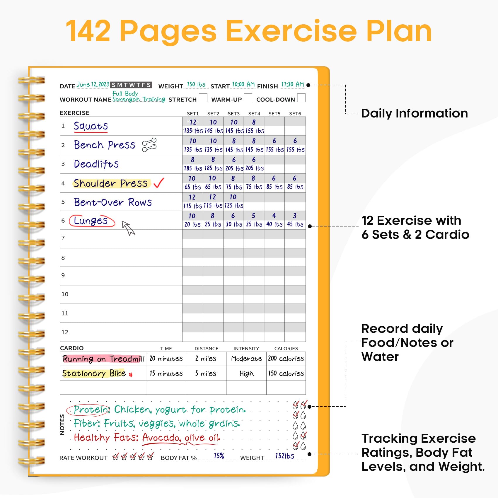 Fitness Workout Journal for Women & Men, A5(5.5" x 8.2") Workout Log Book Planner for Tracking, Progress, and Achieving Your Wellness Goals - Green - My Store