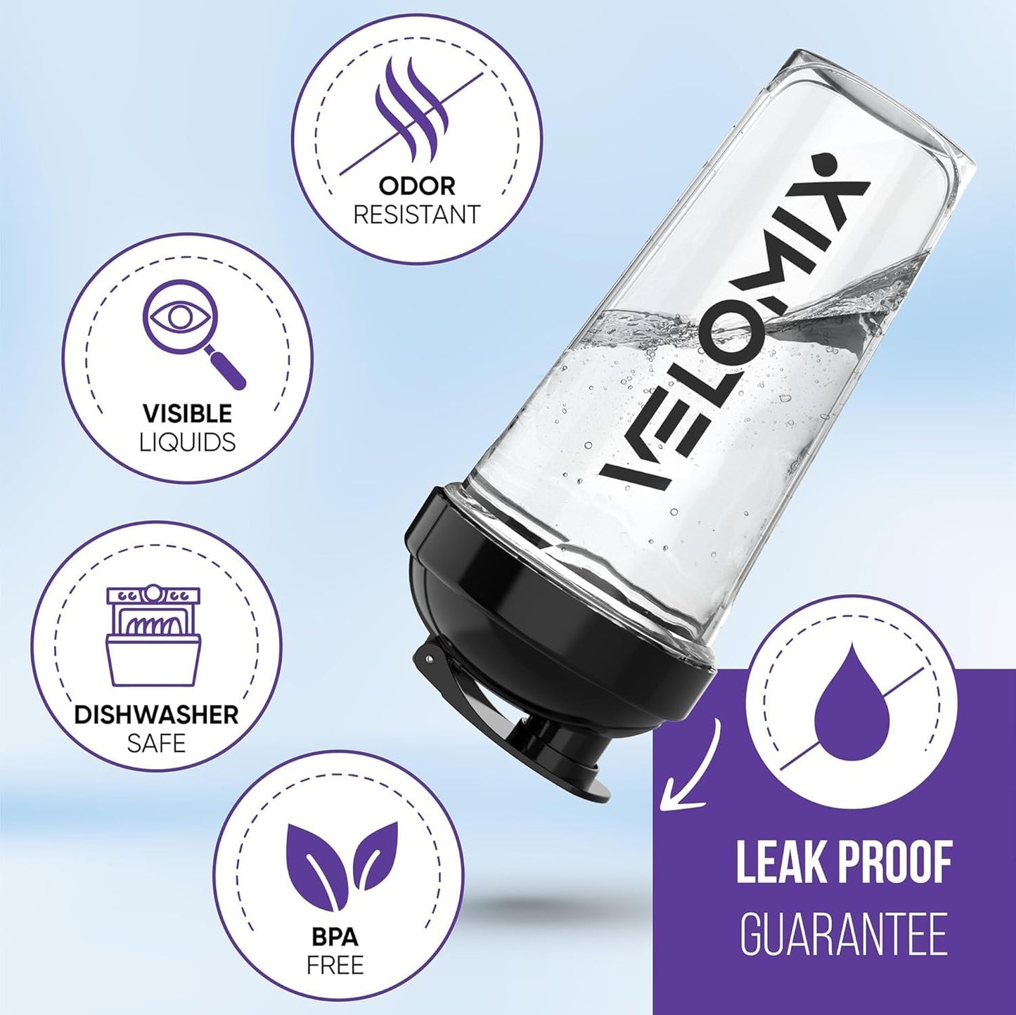 VELOMIX - 2 Pack- 28 oz Protein Shaker Bottles for Protein Mixes - 2x Wire Whisk | Leak Proof Shaker Cups for Protein Shakes | Protein Shaker Bottle Pack (Black/Transparent) - My Store