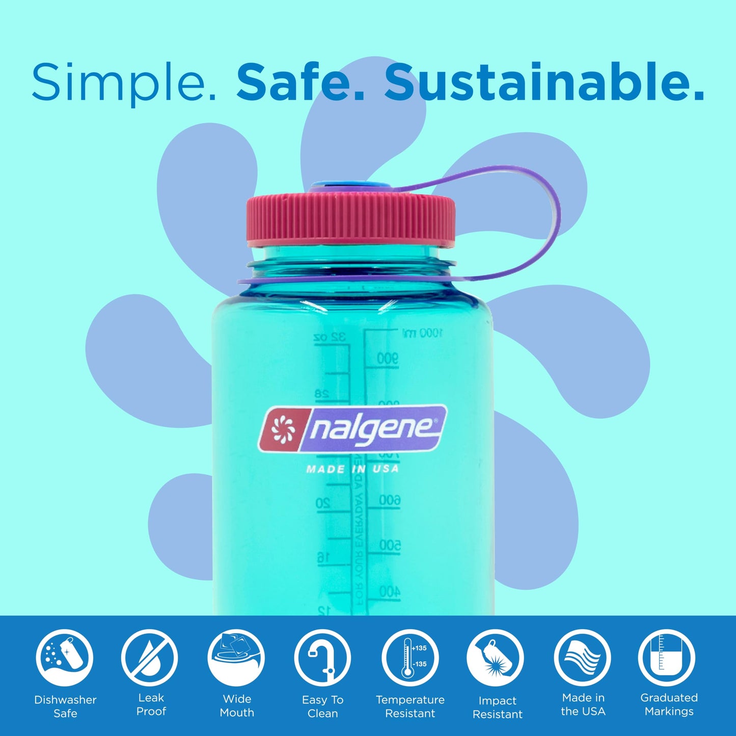 Nalgene Sustain Tritan BPA-Free Water Bottle Made with Material Derived From 50% Plastic Waste (using ISCC certified mass balance), 32 OZ, Wide Mouth - My Store