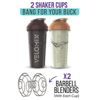 VELOMIX - 2 Pack- 28 oz Protein Shaker Bottles for Protein Mixes - 2x Wire Whisk | Leak Proof Shaker Cups for Protein Shakes | Protein Shaker Bottle Pack (Black/Transparent) - My Store
