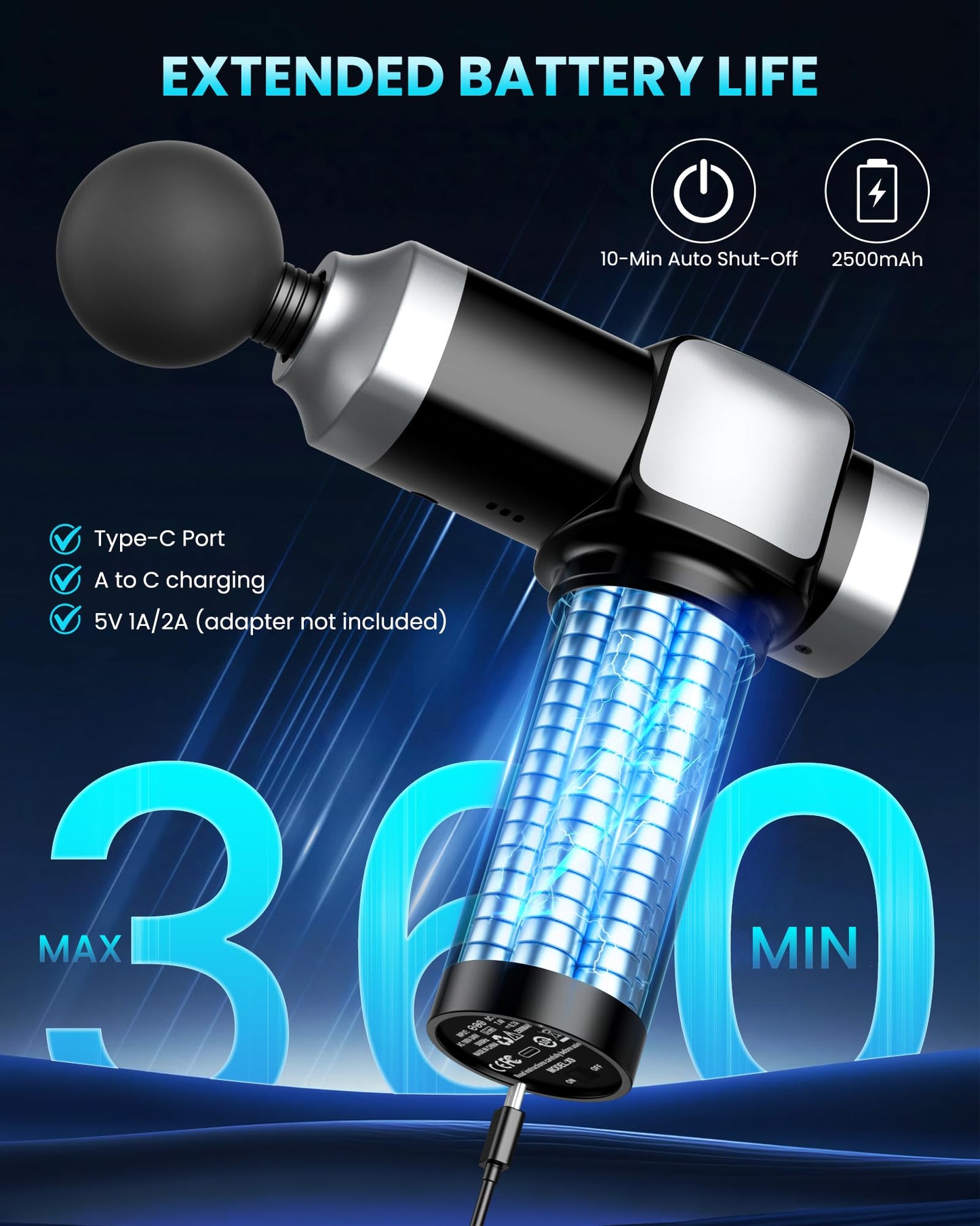 Deep Tissue Massage Gun, Portable Percussion Electric Muscle Massager for Pain Relief, Handheld Massagers with 30 Speeds & 6 Attachments for Back and Neck, Gifts for Men Women - My Store