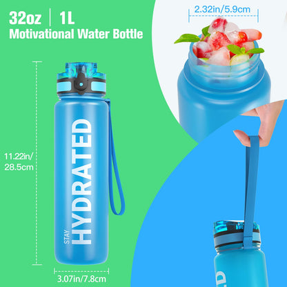 Sahara Sailor Water Bottle, 32/25/17oz Durable and Leakproof Water Bottles Motivational with Time Marker, Tritan, BPA Free, Wide Mouth with Easy Clean Brush for Gym, Travel, School, Office (1 Bottle) - My Store