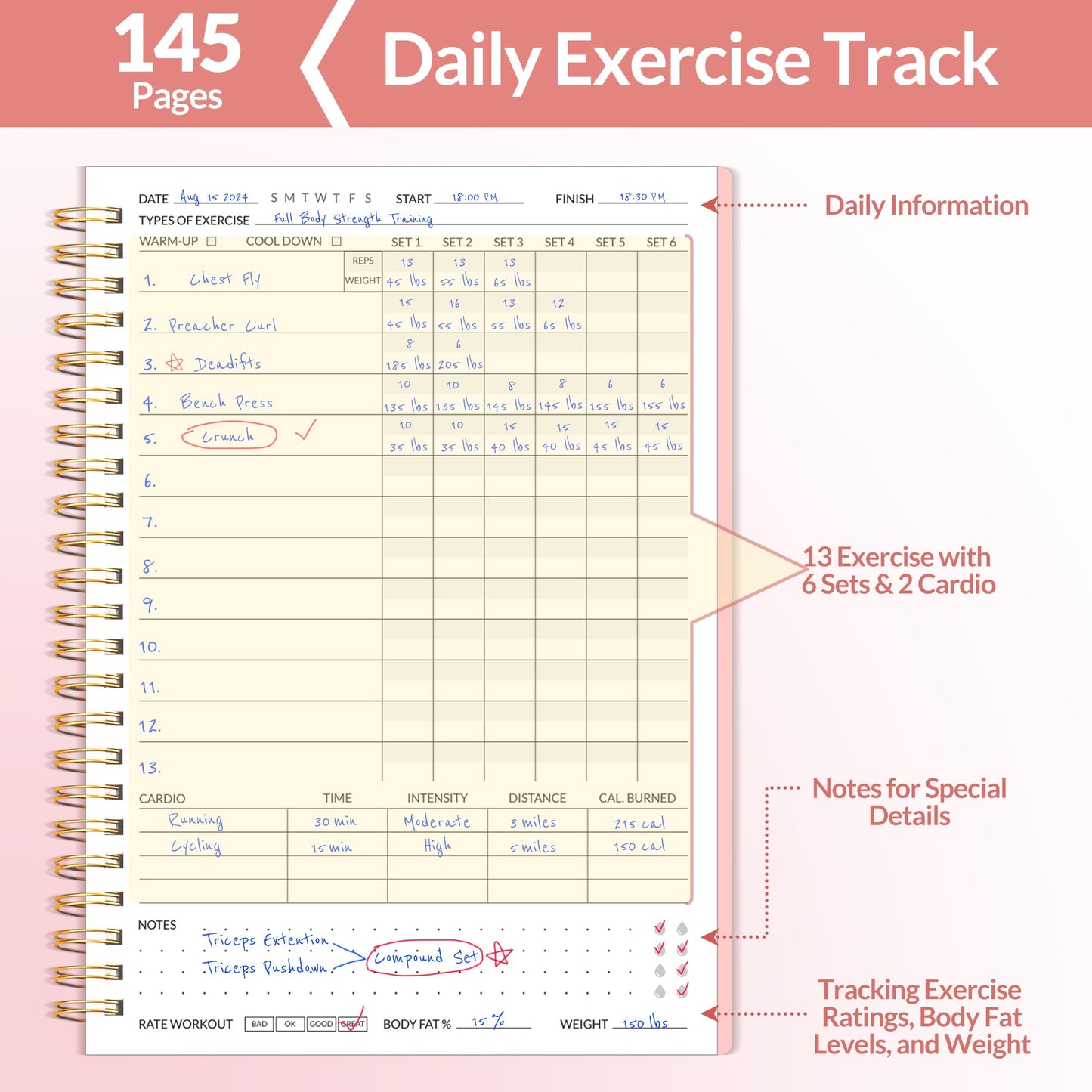 Fitness Journal Workout Planner for Women & Men, A5 (6.4" x 8.3") Workout Journal Log Book Planner Gift for Track Gym Essentials, Home Workouts, Track Progress, Achieve Wellness Goals, Black - My Store