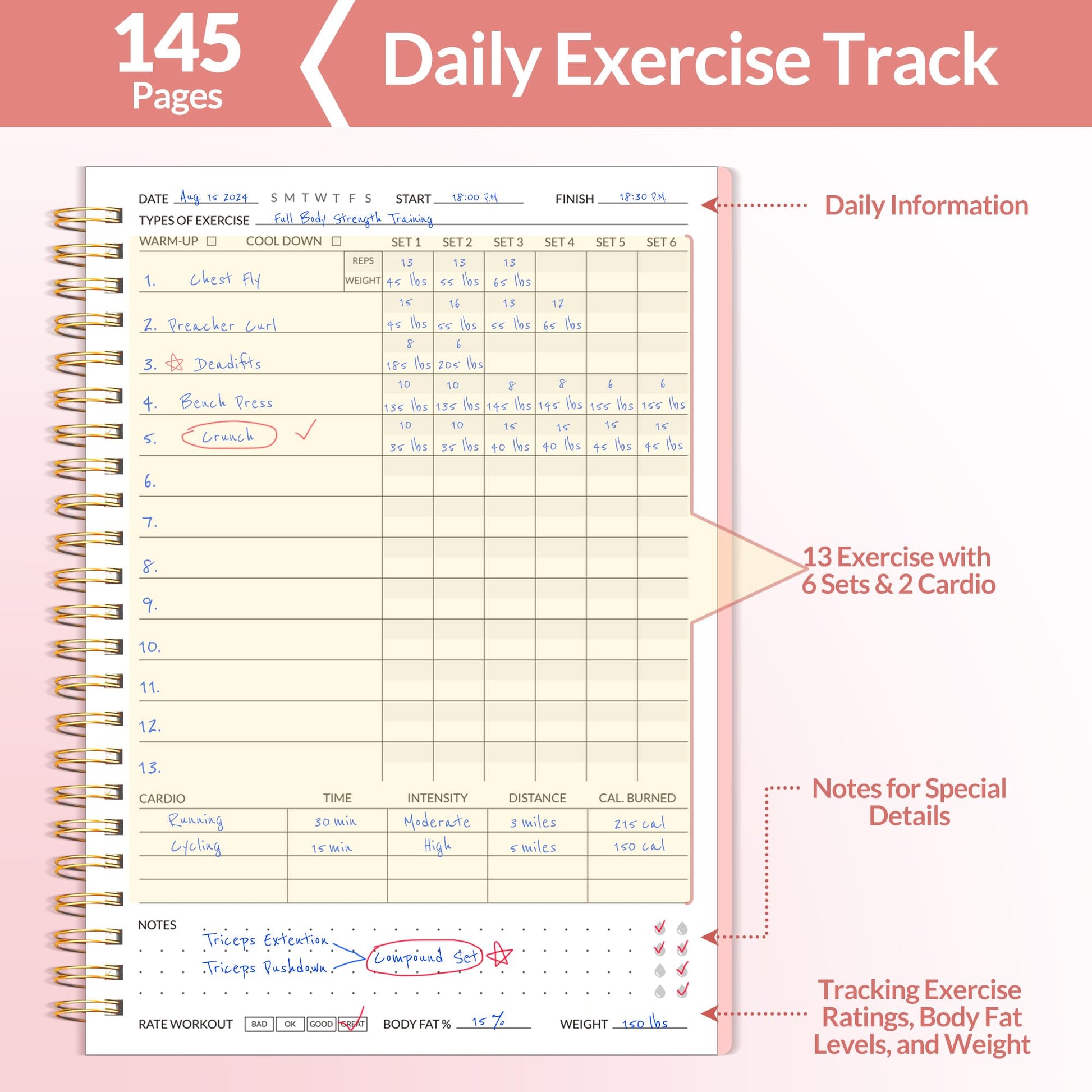 Fitness Journal Workout Planner for Women & Men, A5 (6.4" x 8.3") Workout Journal Log Book Planner Gift for Track Gym Essentials, Home Workouts, Track Progress, Achieve Wellness Goals, Black - My Store
