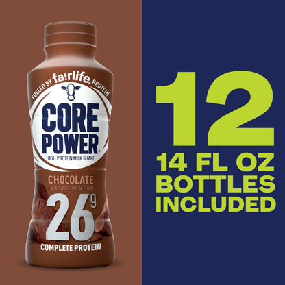 Core Power Protein Shake, Chocolate, 26g Bottle, 14oz, 12 Pack - My Store