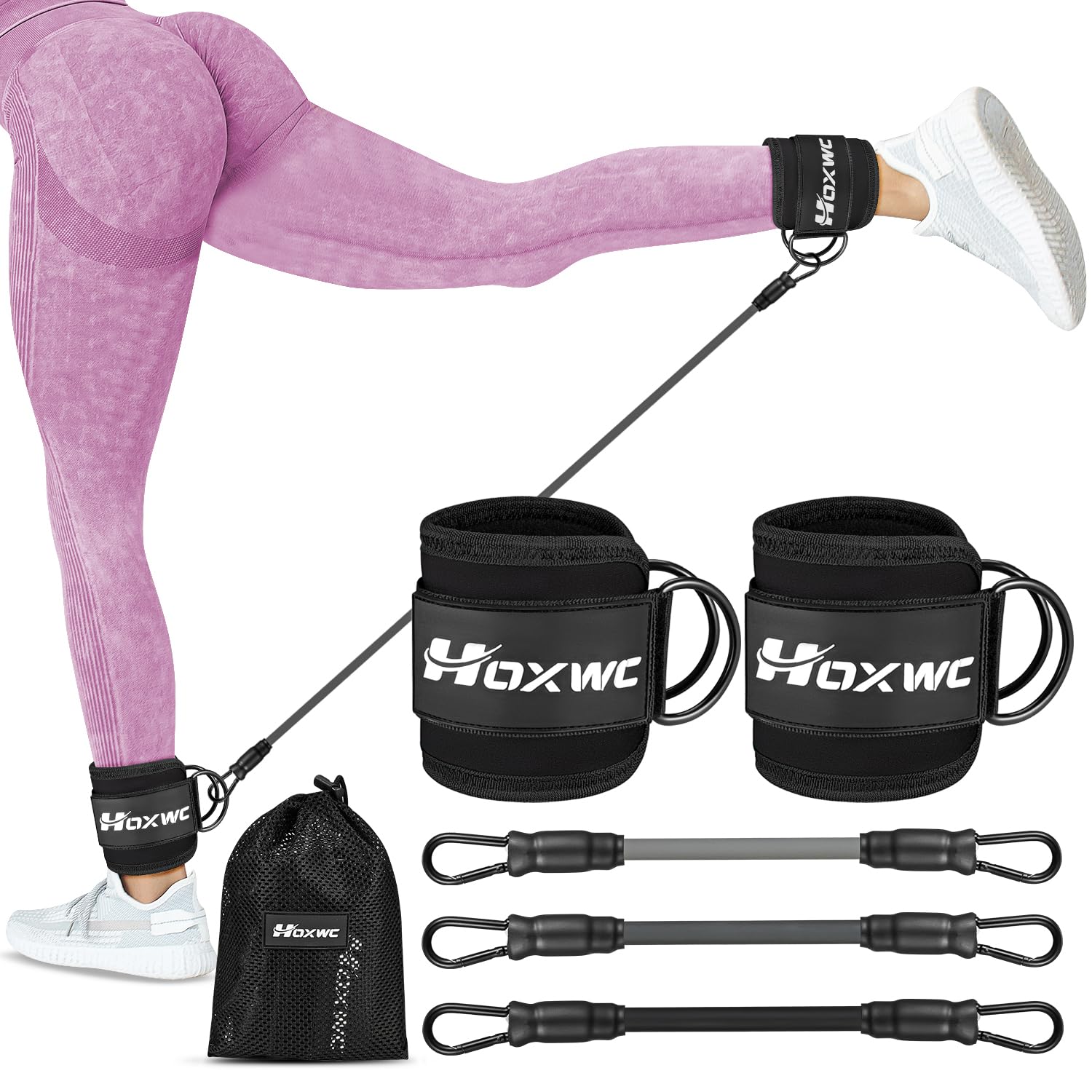 Ankle Resistance Bands with Cuffs, Ankle Bands for Working Out, Ankle Resistance Band for Leg, Booty Workout Equipment for Kickbacks Hip Fitness Training, Exercise Bands for Butt Lift Women - My Store