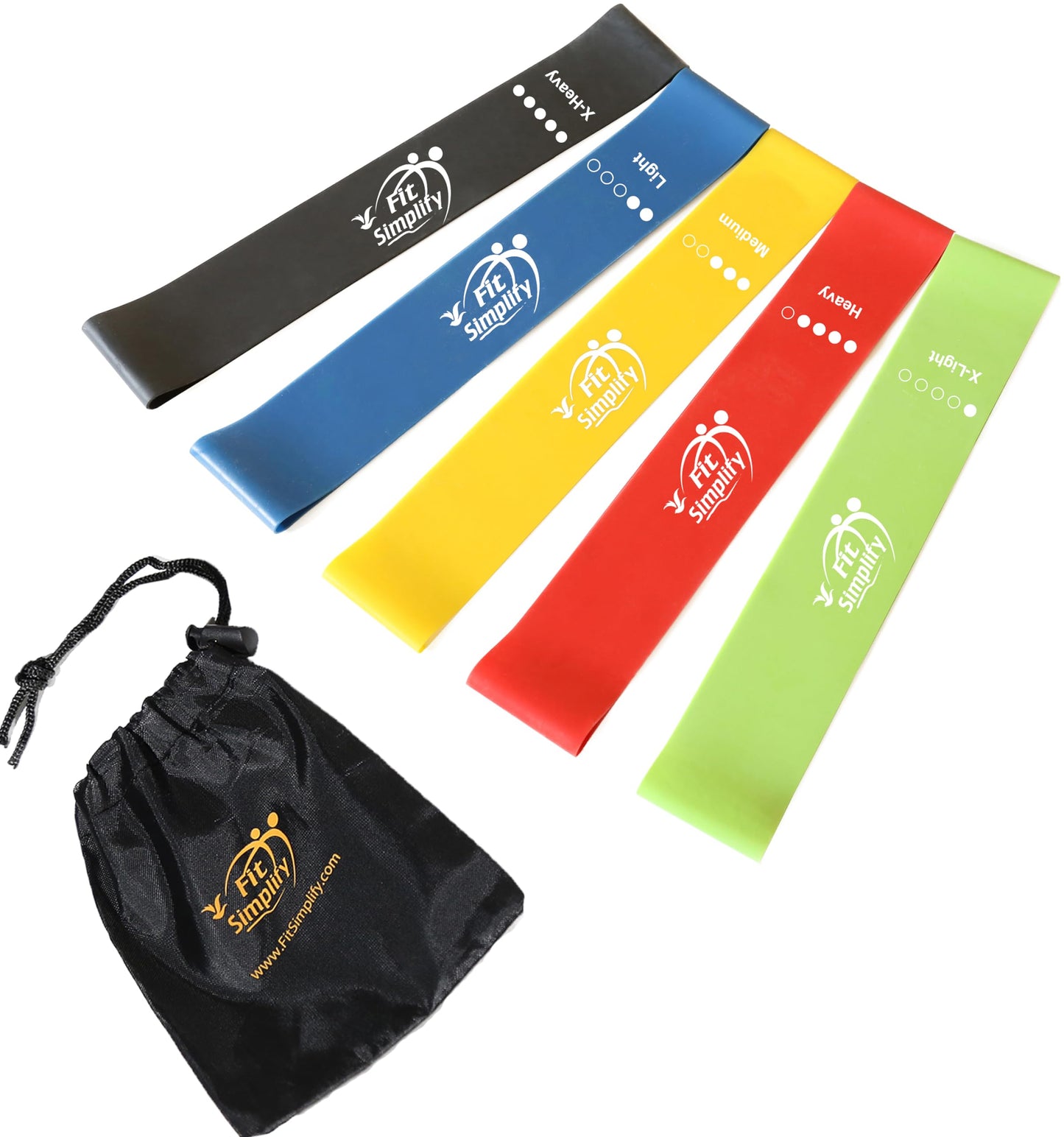 Fit Simplify Resistance Loop Exercise Bands with Instruction Guide and Carry Bag, Set of 5 - My Store