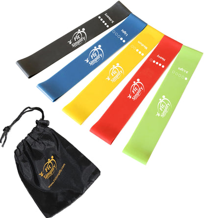 Fit Simplify Resistance Loop Exercise Bands with Instruction Guide and Carry Bag, Set of 5 - My Store
