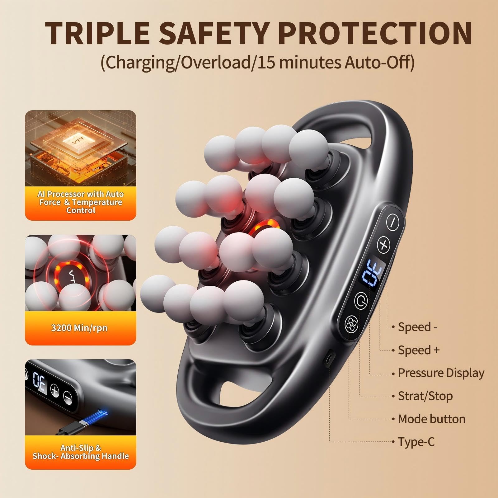 VTT 16-Head Massage Gun Set, Deep Tissue Percussion Massager with 3 Modes & 30 Intensities,Quiet Muscle Massage Gun for Back,Shoulders, Legs, Foot, Body Muscle Pain Relief - My Store