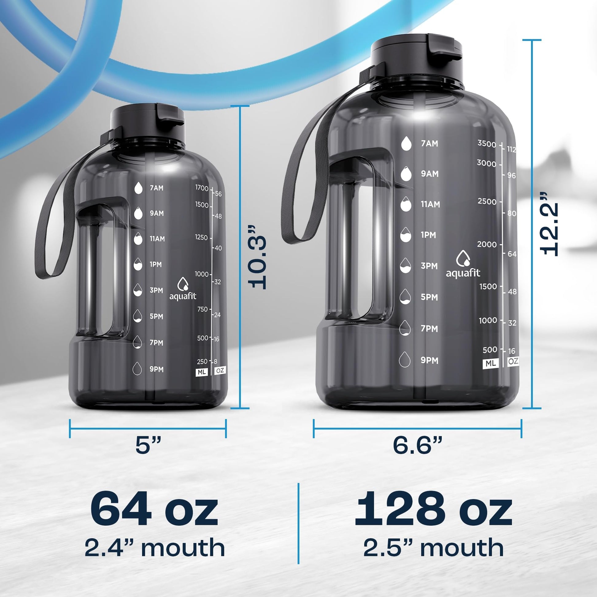 AQUAFIT 1 Gallon Water Bottle with Time Marker - Straw & Chug Lid - BPA Free Gym Water Bottle with Straw - Big Gallon Jug (Gray, 128 oz - 2 Lids) - My Store