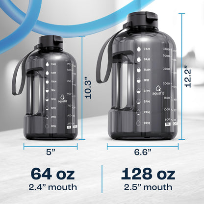 AQUAFIT 1 Gallon Water Bottle with Time Marker - Straw & Chug Lid - BPA Free Gym Water Bottle with Straw - Big Gallon Jug (Gray, 128 oz - 2 Lids) - My Store