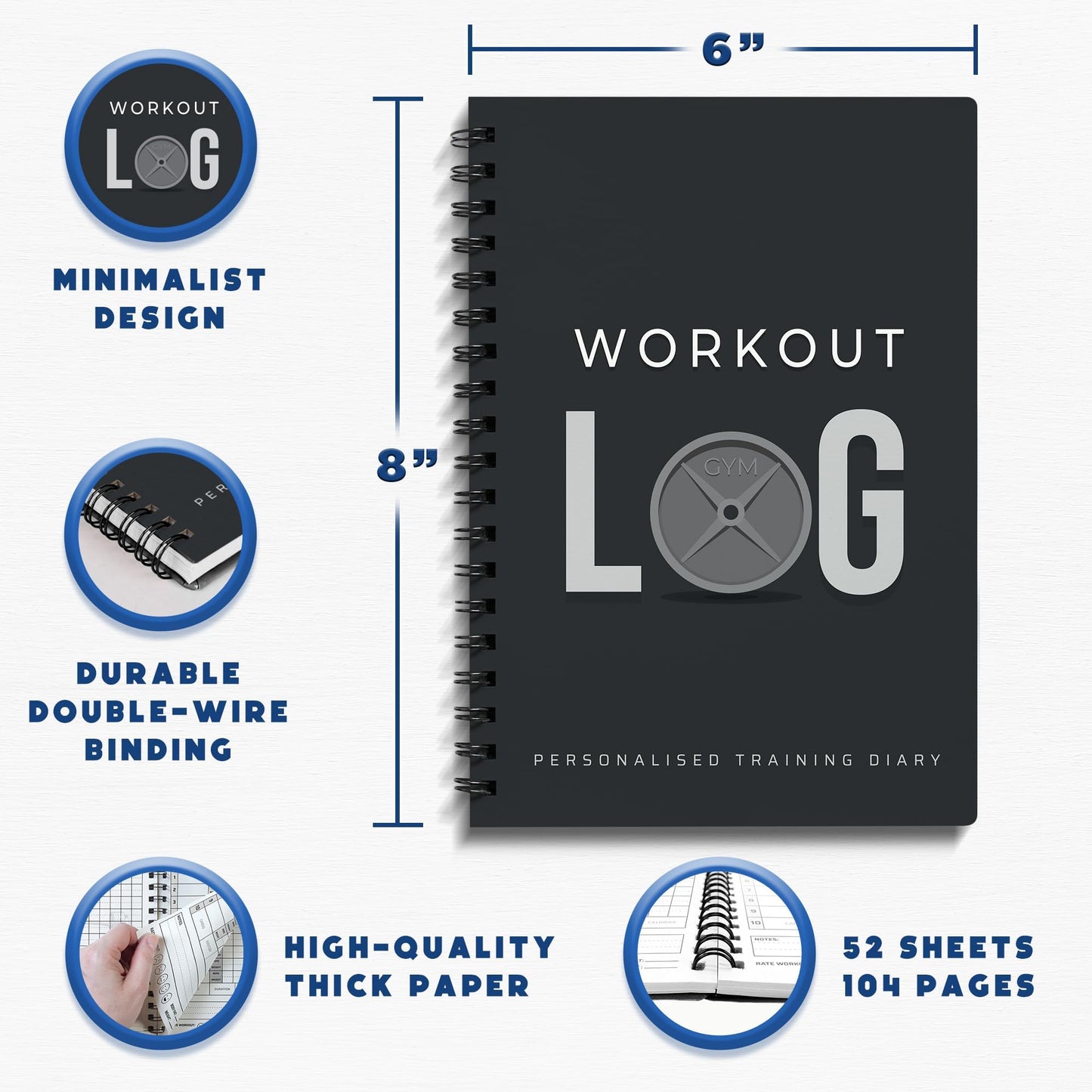 Workout Planner for Daily Fitness Tracking & Goals Setting - A5 Size, 6” x 8”, Charcoal Gray - Men & Women Personal Home & Gym Training Diary - Log Book Journal - by Workout Log Gym - My Store