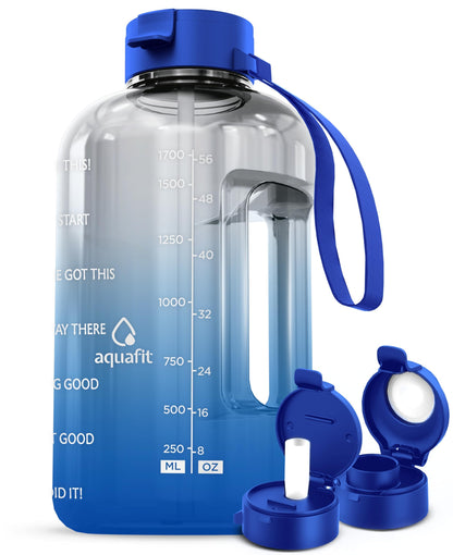 AQUAFIT 1 Gallon Water Bottle with Time Marker - Straw & Chug Lid - BPA Free Gym Water Bottle with Straw - Big Gallon Jug (Gray, 128 oz - 2 Lids) - My Store