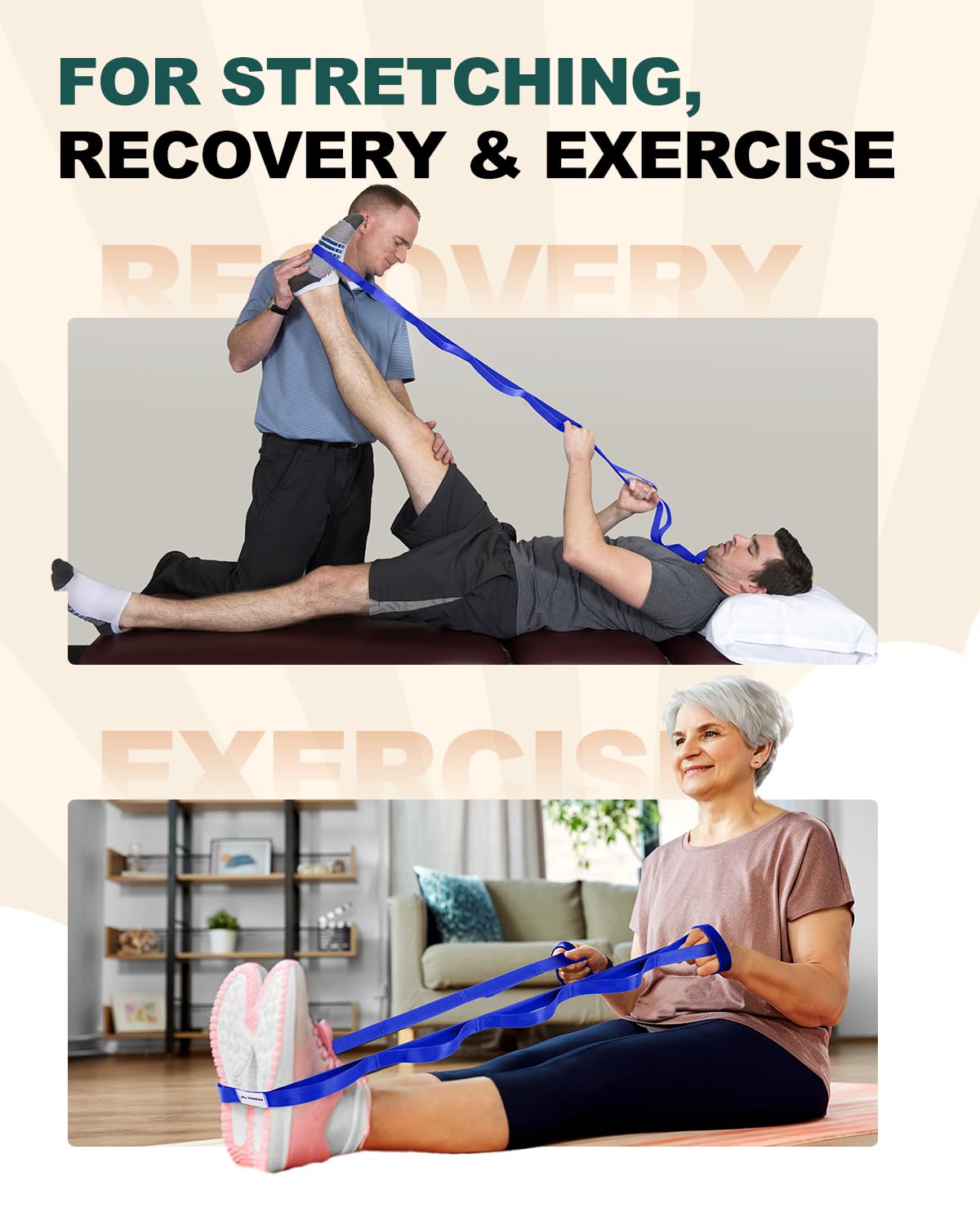 Trideer Stretching Strap Yoga Strap Physical Therapy for Home Workout, Exercise, Pilates and Gymnastics, 10 Loops Non-Elastic Stretch Bands with Aesthetic Packaging for Women & Men - My Store