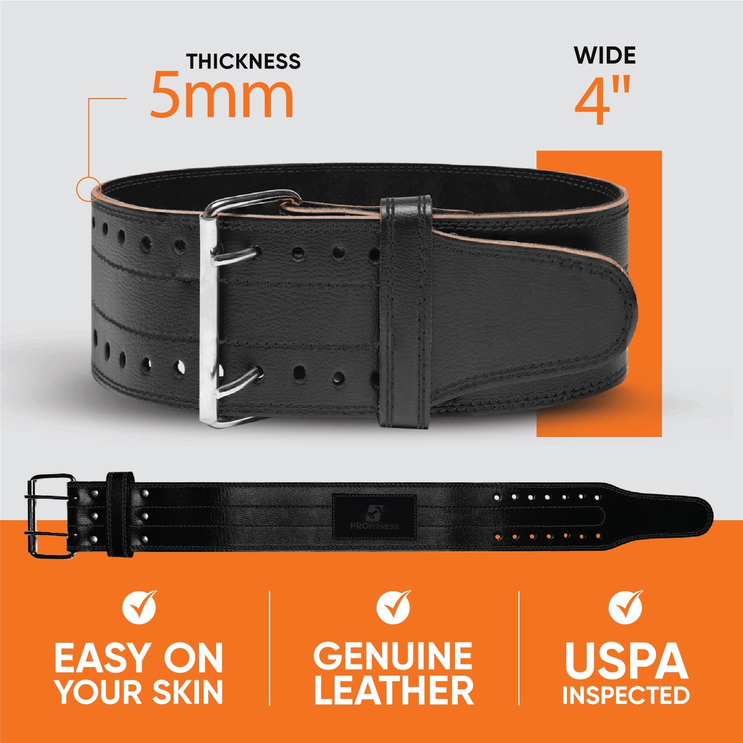 ProFitness Weight Lifting Belt (5mm Thick) - Leather Weight Belt for Men & Women - Back Support Squat Belt - Gym Belt for Weightlifting, Powerlifting & Deadlifts | Adjustable Weightlifting Belt - My Store