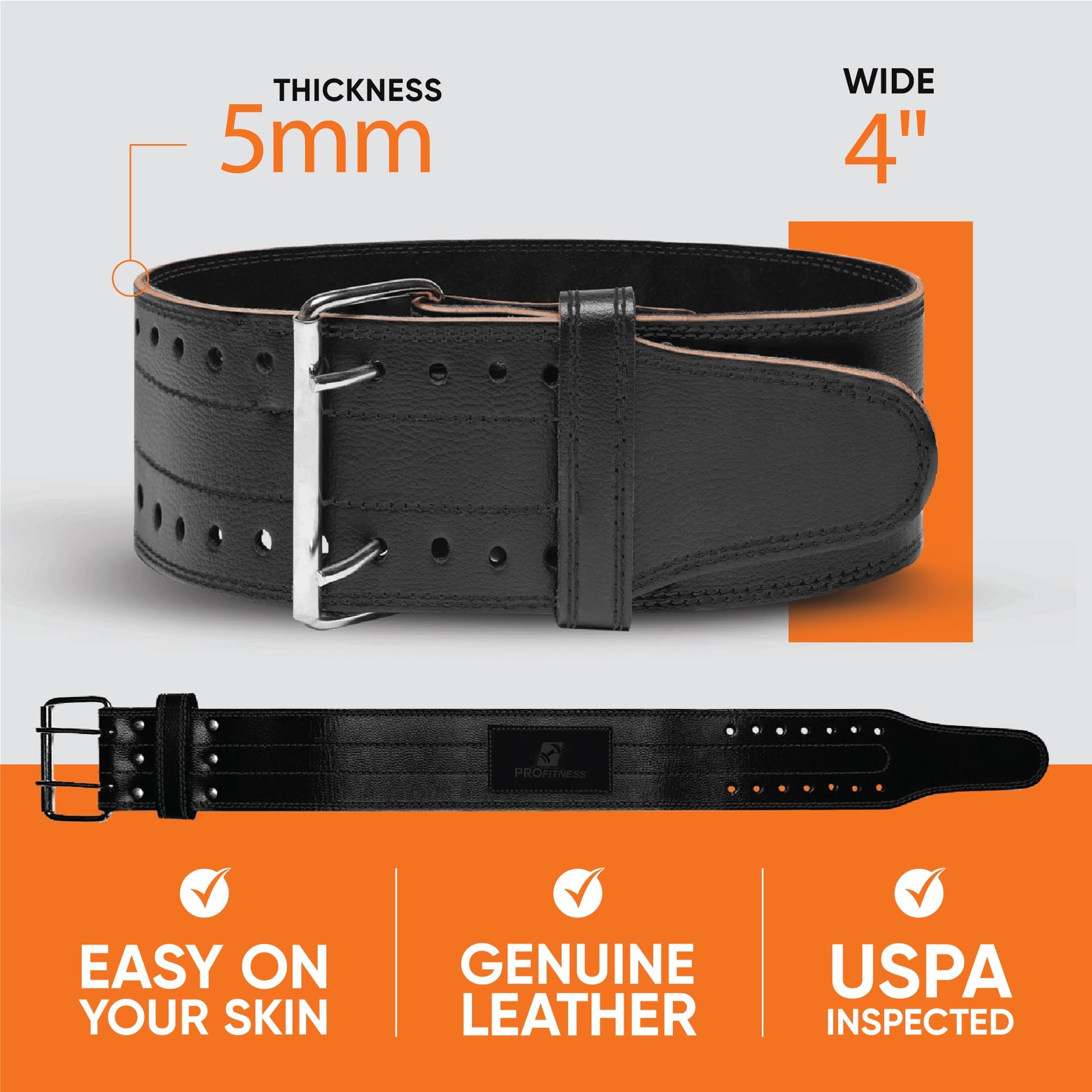 ProFitness Weight Lifting Belt (5mm Thick) - Leather Weight Belt for Men & Women - Back Support Squat Belt - Gym Belt for Weightlifting, Powerlifting & Deadlifts | Adjustable Weightlifting Belt - My Store
