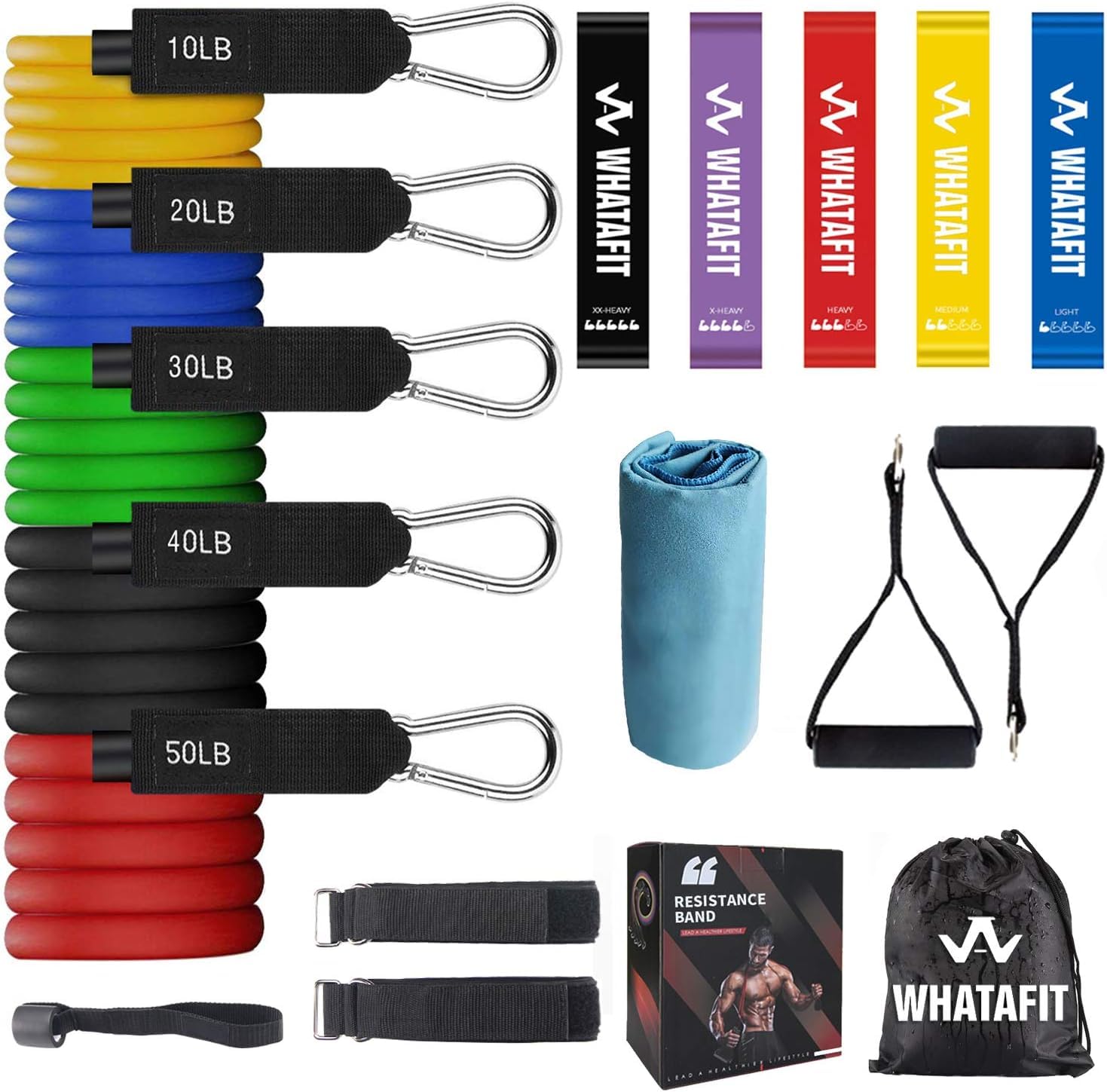WHATAFIT Resistance Bands, Exercise Bands，Resistance Bands for Working Out, Work Out Bands with Handles for Men and Women Fitness, Strength Training Home Gym Equipment - My Store