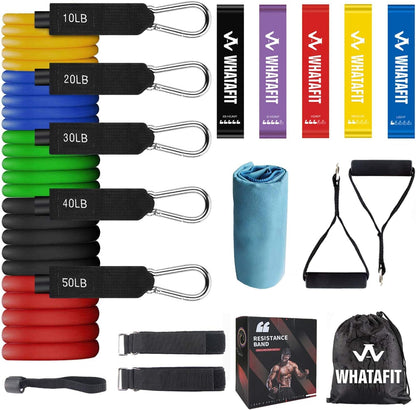 WHATAFIT Resistance Bands, Exercise Bands，Resistance Bands for Working Out, Work Out Bands with Handles for Men and Women Fitness, Strength Training Home Gym Equipment - My Store