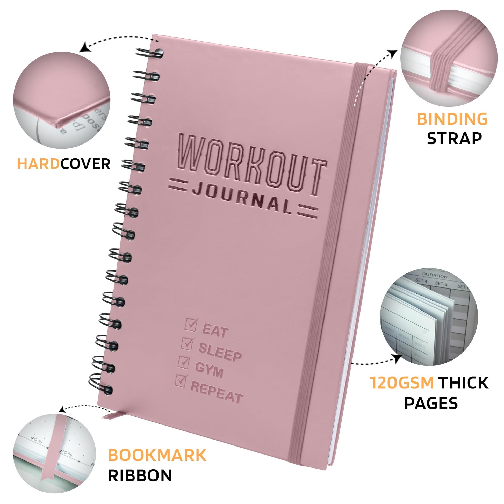 Nextnoid Hardcover Fitness Journal Workout Planner for Men & Women - A5(5.7" x 8.3") Sturdy Workout Log Book to Track Gym & Home Workouts - My Store