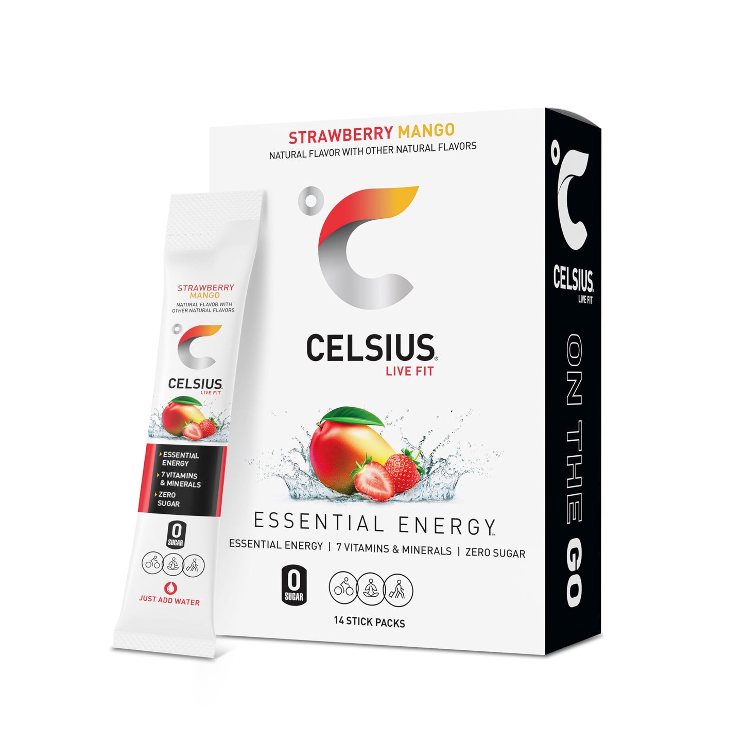 CELSIUS On-the-Go Powder Stick Zero Sugar (14 Sticks per Pack), Orange, 2.60 Oz