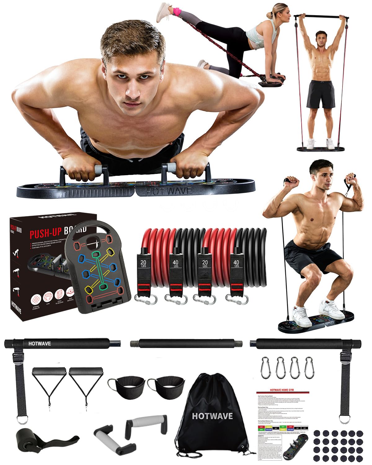 HOTWAVE Push Up Board Fitness, Portable Foldable 20 in 1 Push Up Bar at Home Gym, Pushup Handles for Floor. Professional Strength Training Equipment For Man and Women,Patent Pending - My Store