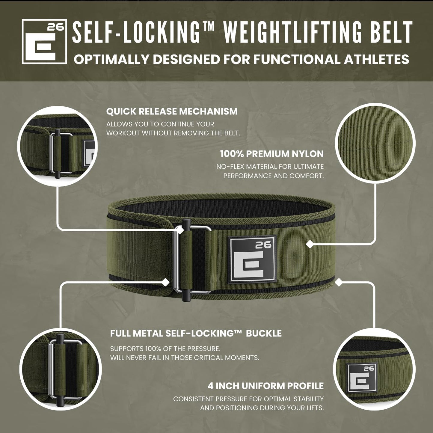 Element 26 Self-Locking Weight Lifting Belt - Premium Weightlifting Belt for Serious Functional Fitness and Olympic Lifting Athletes - Lifting Support for Men and Women - Deadlift Training Belt - My Store