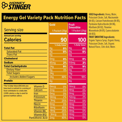 Honey Stinger Organic Fruit Smoothie Energy Gel, Gluten Free & Caffeine Free, for Exercise, Running and Performance, Sports Nutrition for Home & Gym, Pre and Mid Workout, 12 Pack, 13.2 Ounce