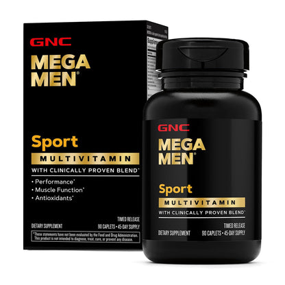 Mega Men Sport Multivitamin Caplets, Athletic Performance Nutrition, Muscle Function, Clinically Proven to Feel Better, Antioxidants, B Vitamins, Energy Production, Timed Release, 90 ct, 45 svgs