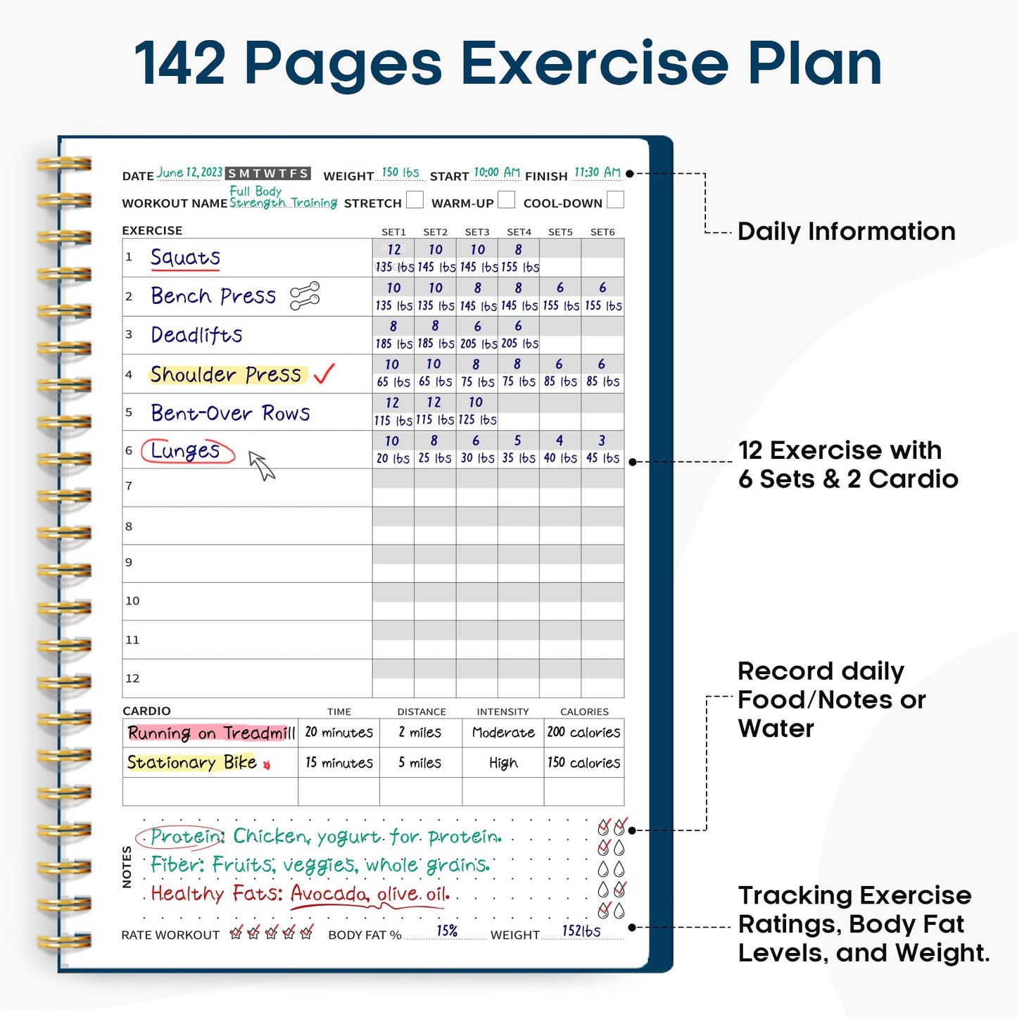 Fitness Workout Journal for Women & Men, A5(5.5" x 8.2") Workout Log Book Planner for Tracking, Progress, and Achieving Your Wellness Goals - Green - My Store