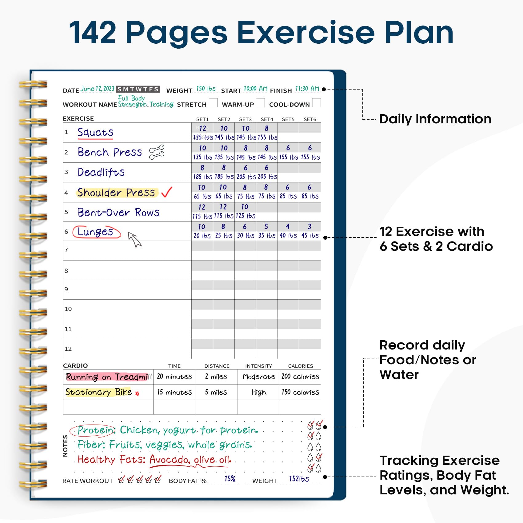 Fitness Workout Journal for Women & Men, A5(5.5" x 8.2") Workout Log Book Planner for Tracking, Progress, and Achieving Your Wellness Goals - Green - My Store