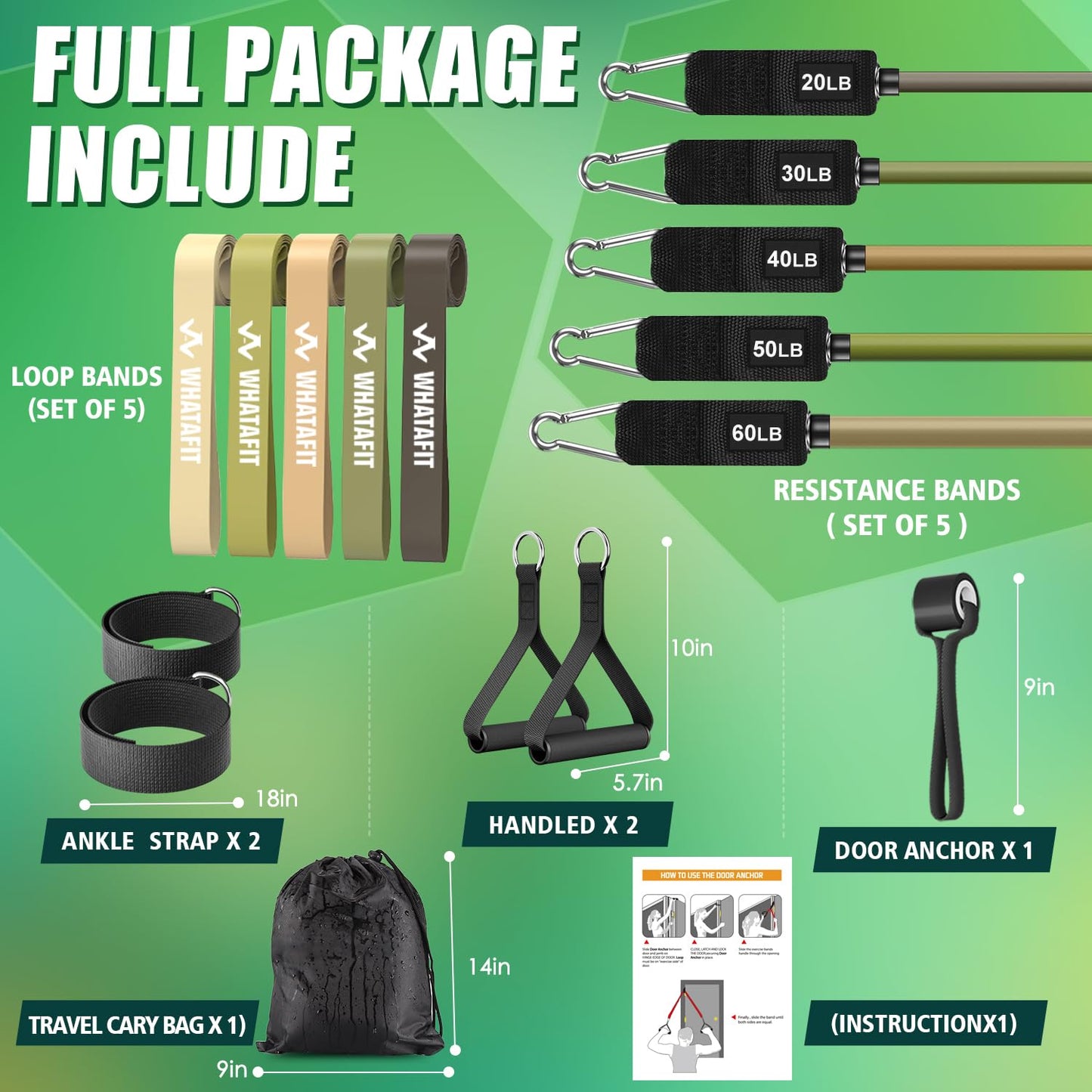 WHATAFIT Resistance Bands, Exercise Bands，Resistance Bands for Working Out, Work Out Bands with Handles for Men and Women Fitness, Strength Training Home Gym Equipment - My Store