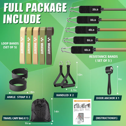 WHATAFIT Resistance Bands, Exercise Bands，Resistance Bands for Working Out, Work Out Bands with Handles for Men and Women Fitness, Strength Training Home Gym Equipment - My Store