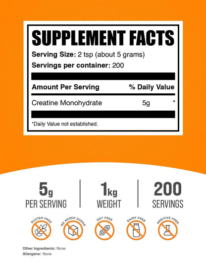 BulkSupplements.com Creatine Monohydrate Powder - Micronized Creatine Powder, Unflavored - Pure & Gluten Free, 5g per Serving, 500g (1.1 lbs) (Pack of 1) - My Store