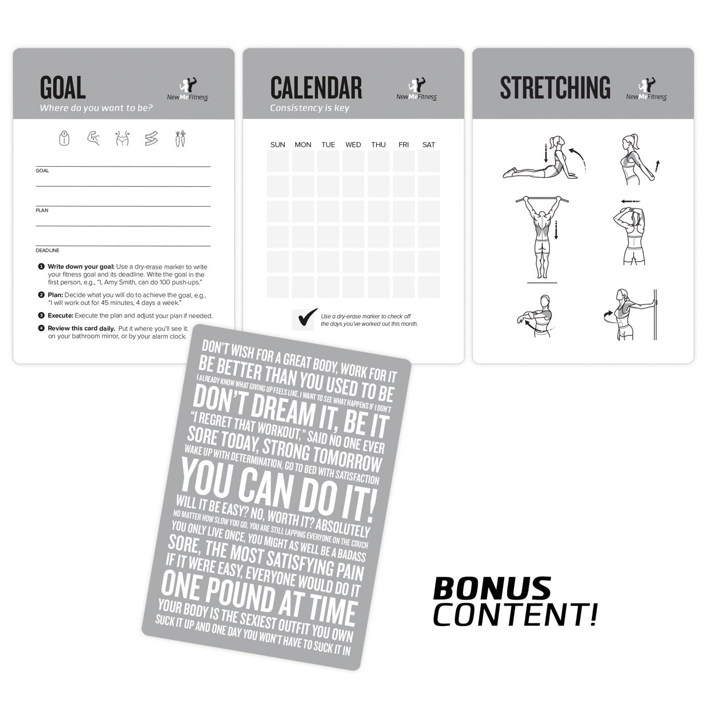 NewMe Fitness Stretching Workout Cards, Instructional Fitness Deck for Women & Men, Beginner Fitness Guide to Training Exercises at Home or Gym - My Store