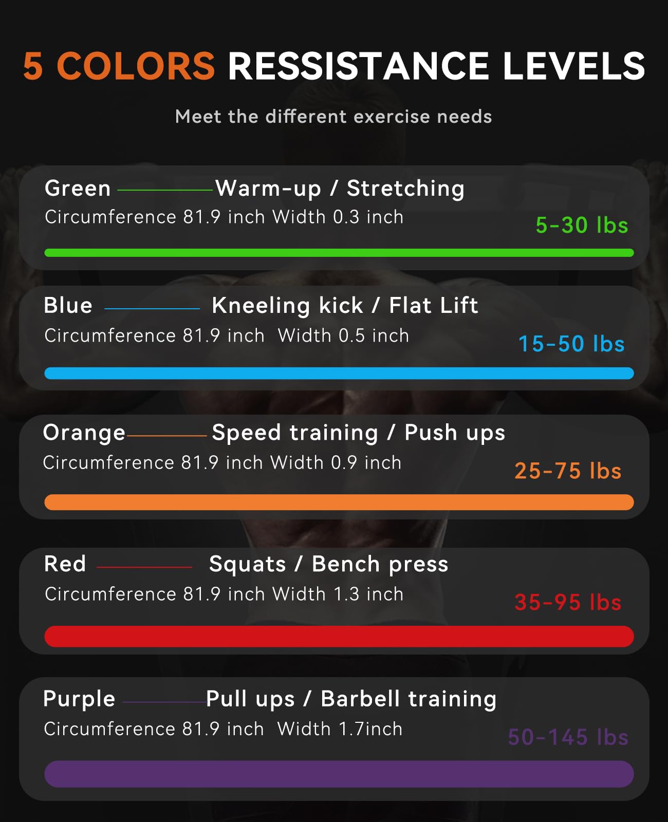 SUNPOW Pull Up Assistance Bands - Set of 5 Resistance Heavy Duty Workout Exercise Stretch Fitness Bands Assist Set for Body, Instruction Guide and Carry Bag Included - My Store