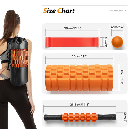 5 in1 Foam Roller Set, Trigger Point Foam Roller, Massage Roller Stick, Massage Ball, Resistance Band for Deep Muscle Massage Pilates Yoga,Fitness Exercise for Whole Body (Black-Red) - My Store