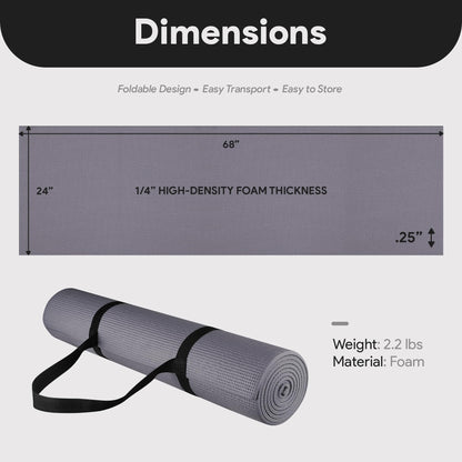 Fitvids All Purpose 1/4-Inch High Density Anti-Tear Exercise Yoga Mat with Carrying Strap, Multiple Colors