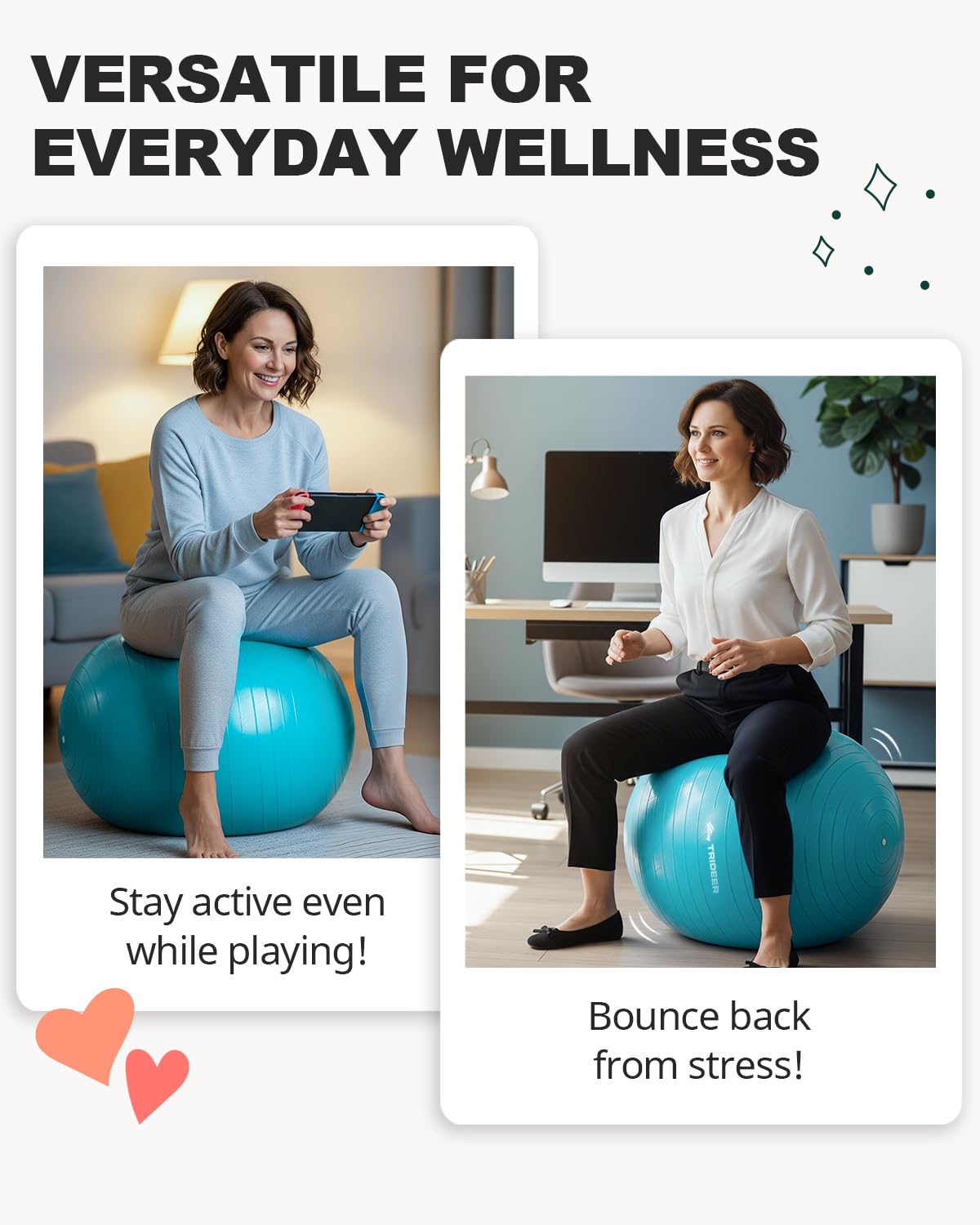 Trideer Extra Thick Yoga Ball Exercise Ball, 5 Sizes Gym Ball, Heavy Duty Ball Chair for Balance, Stability, Pregnancy, Quick Pump Included - My Store