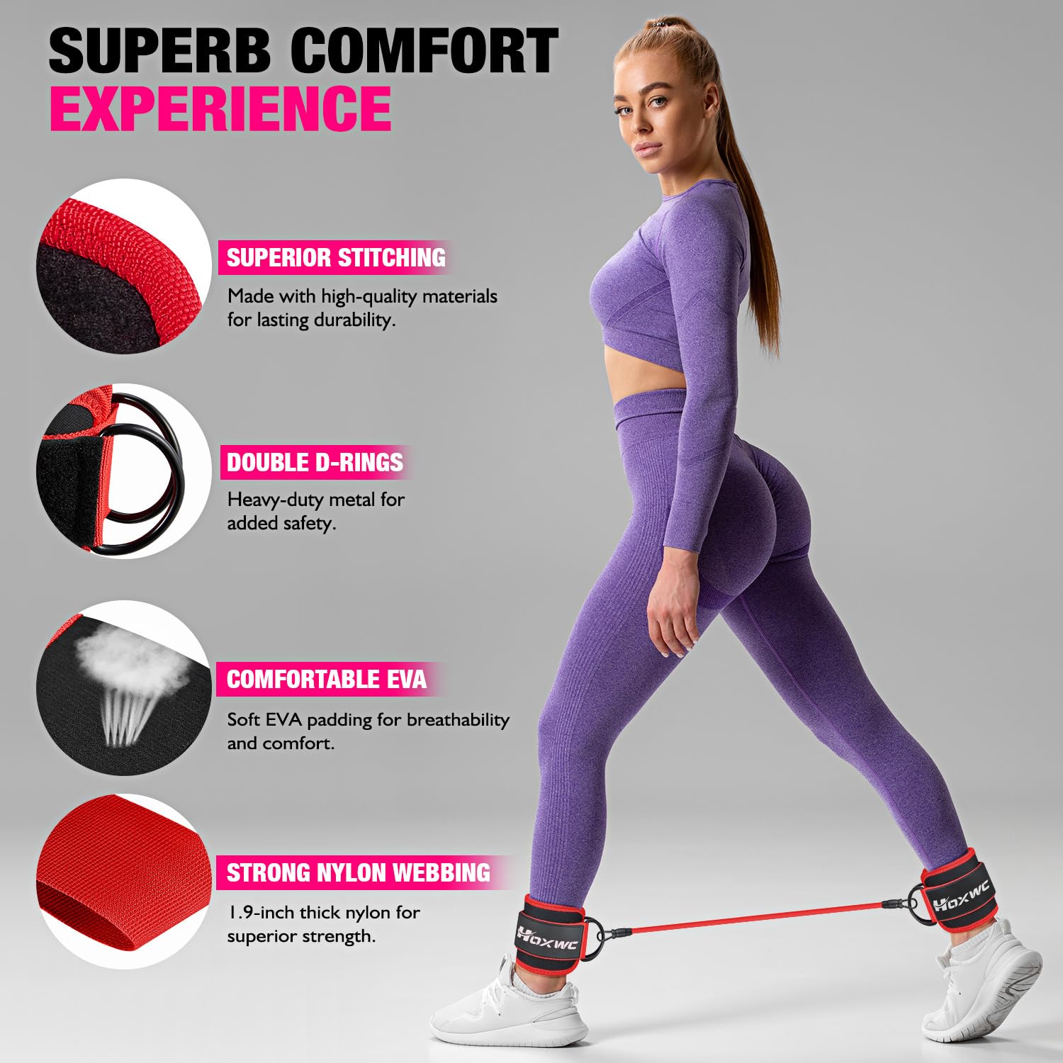 Ankle Resistance Bands with Cuffs, Ankle Bands for Working Out, Ankle Resistance Band for Leg, Booty Workout Equipment for Kickbacks Hip Fitness Training, Exercise Bands for Butt Lift Women - My Store