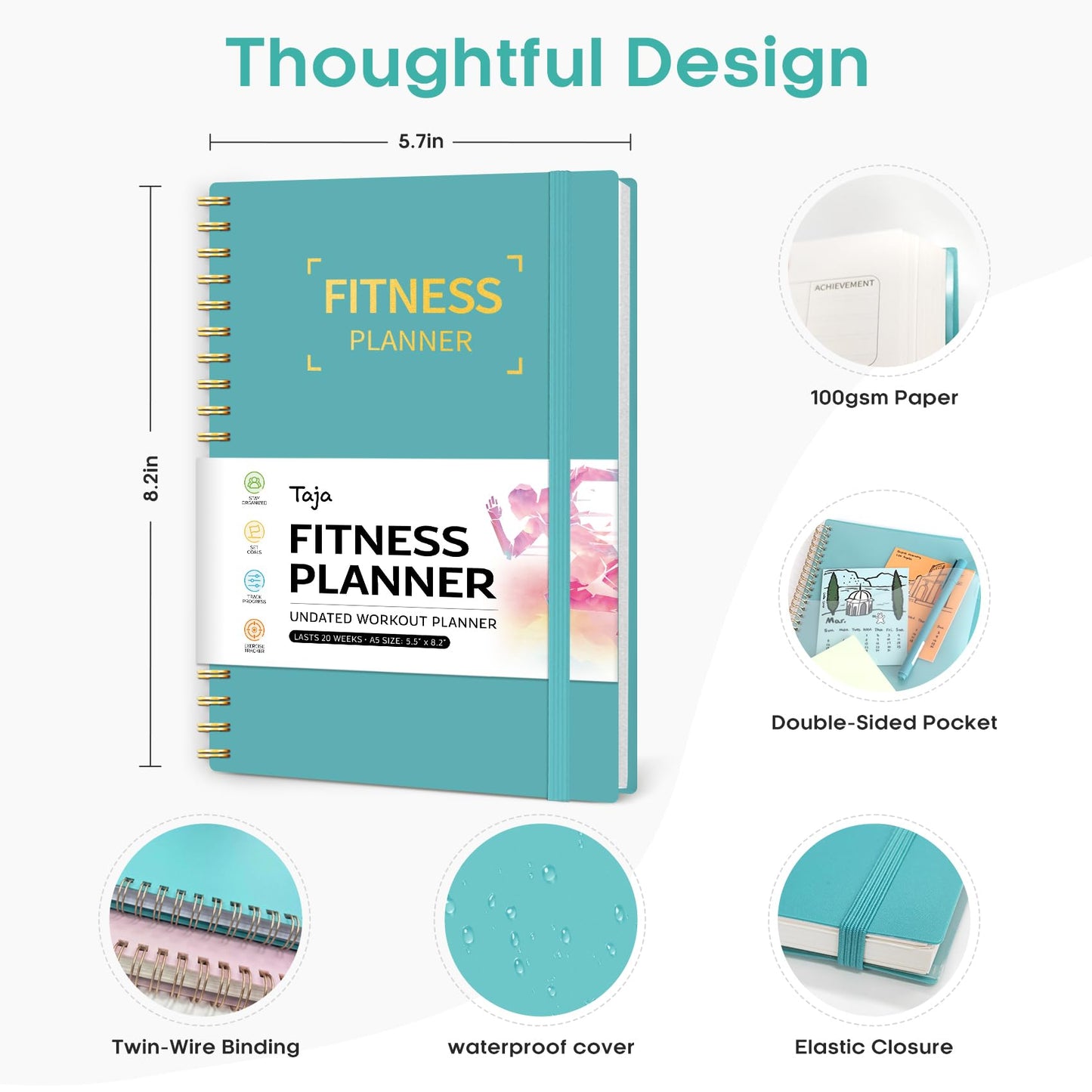 Fitness Workout Journal for Women & Men, A5(5.5" x 8.2") Workout Log Book Planner for Tracking, Progress, and Achieving Your Wellness Goals - Green - My Store