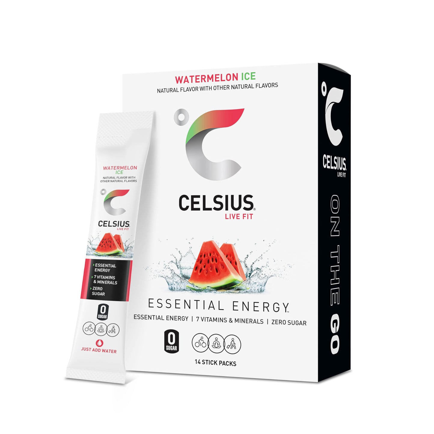 CELSIUS On-the-Go Powder Stick Zero Sugar (14 Sticks per Pack), Orange, 2.60 Oz