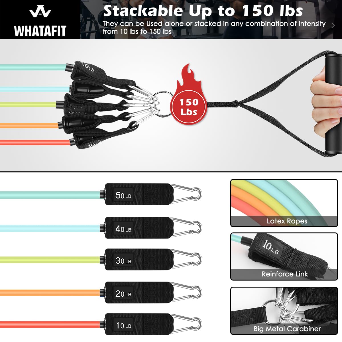 WHATAFIT Resistance Bands, Exercise Bands，Resistance Bands for Working Out, Work Out Bands with Handles for Men and Women Fitness, Strength Training Home Gym Equipment - My Store