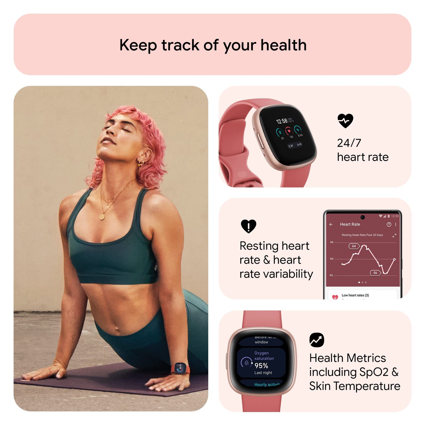 Fitbit Versa 4 Fitness Smartwatch with Daily Readiness, GPS, 24/7 Heart Rate, 40+ Exercise Modes, Sleep Tracking and more, Black/Graphite, One Size (S & L Bands Included) - My Store