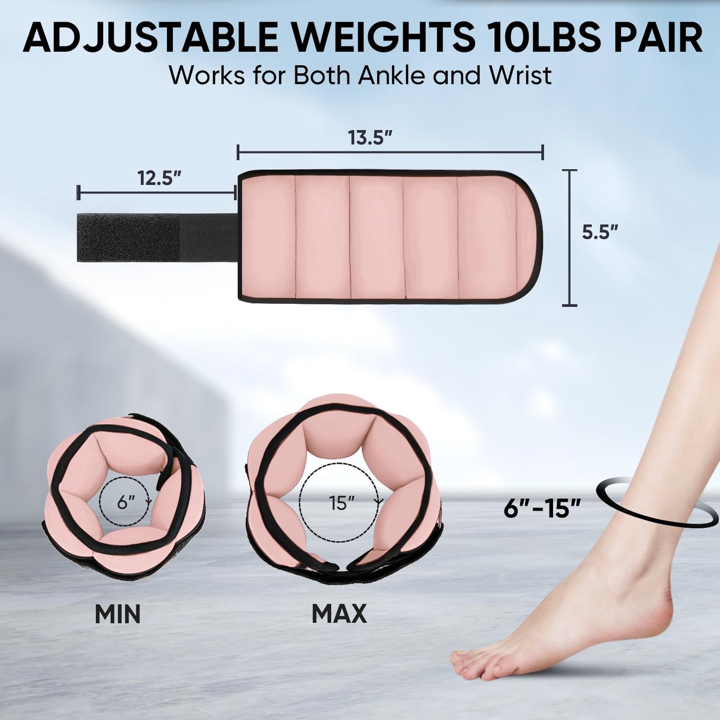 APEXUP 10lbs/Pair Adjustable Ankle Weights for Women and Men, Modularized Leg Weight Straps for Yoga, Walking, Running, Aerobics, Gym